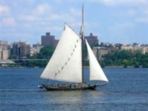 Sloop-environmental classroom Clearwater sailing on her charge, the once very dirty Hudson River   -   Internet photo